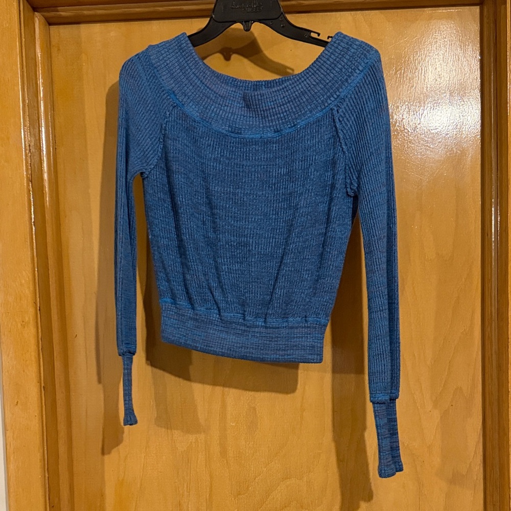 Free People Blue Off-the-Shoulder Sweater